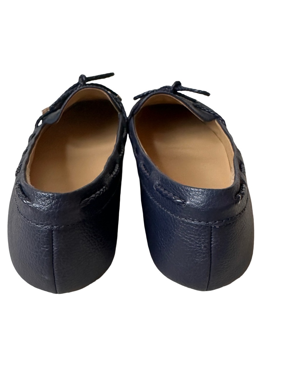Talbots Navy Soft Pebbled Leather Driving Slip On Loafers with Rope Tie Accent - Picture 5 of 6